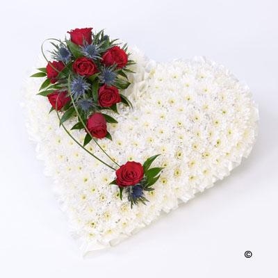 Classic White Heart with Red Roses *